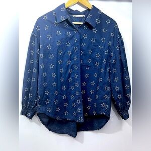 Navy Star Print Button-Up Shirt